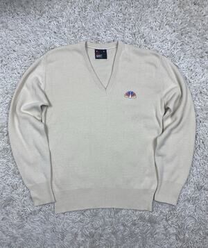 Vintage Robert Bruce NBC Peacock Logo Sweater Mens M Cream V-Neck 70s/80s